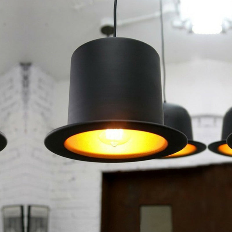 Black Gentleman Hat Style Hanging Lamp - Metal Ceiling Light For Dining Room / Cylinder