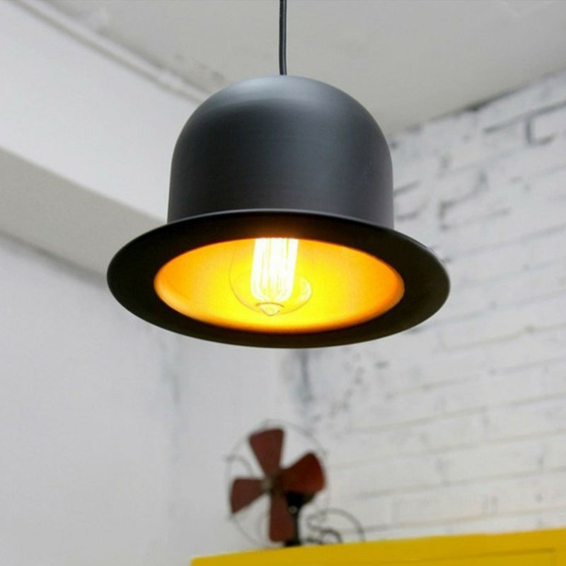 Black Gentleman Hat Style Hanging Lamp - Metal Ceiling Light For Dining Room