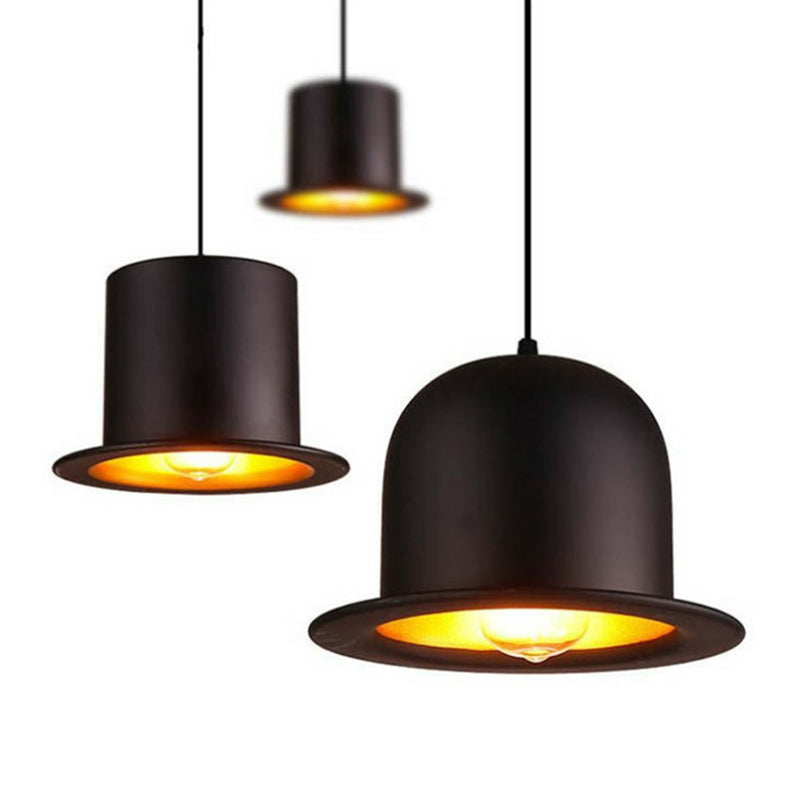 Black Gentleman Hat Style Hanging Lamp - Metal Ceiling Light For Dining Room