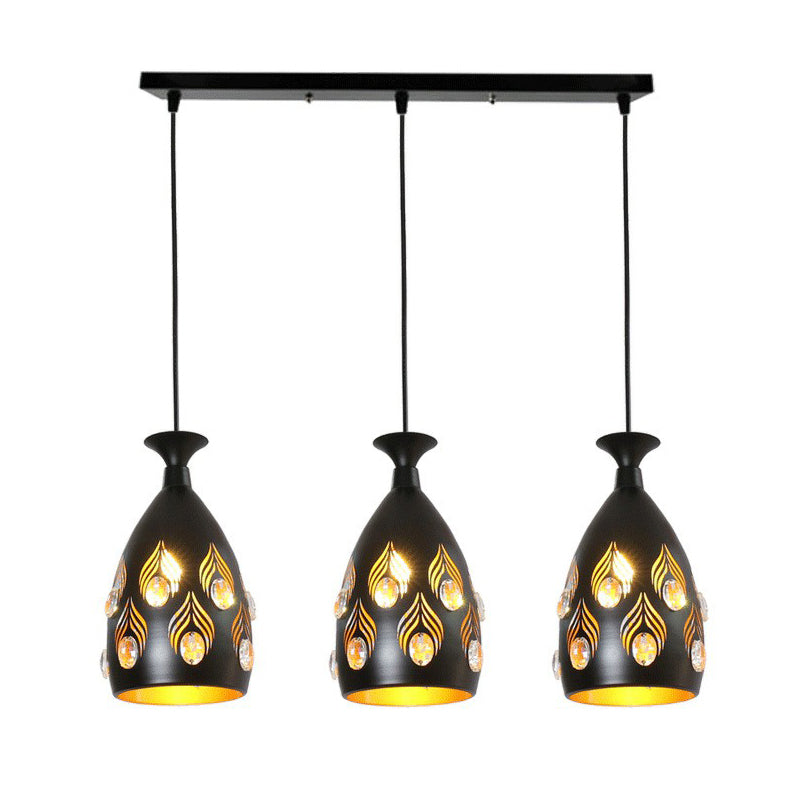 Artistic Metal Cluster Pendant Light - 3 Head Cup Shape Black Hollowed-Out Ceiling Lamp With