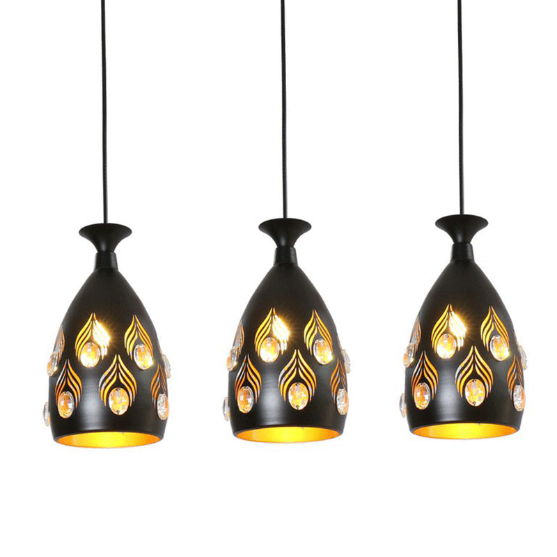 Artistic Metal Cluster Pendant Light - 3 Head Cup Shape Black Hollowed-Out Ceiling Lamp With