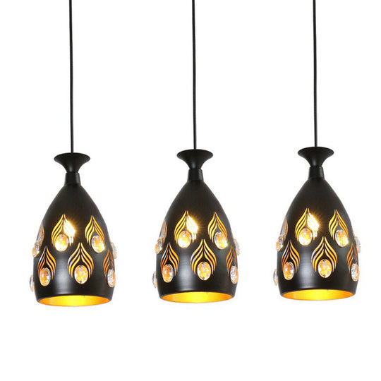 Artistic Metal Cluster Pendant Light - 3 Head Cup Shape Black Hollowed-Out Ceiling Lamp With