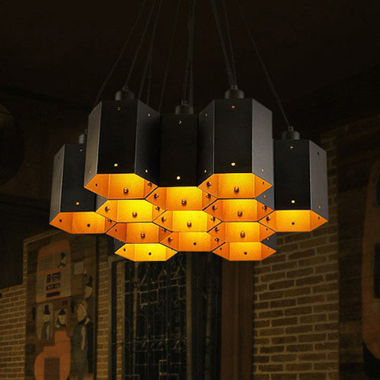 Honeycomb Bistro Pendant Light - Industrial Metal Black Suspension Fixture