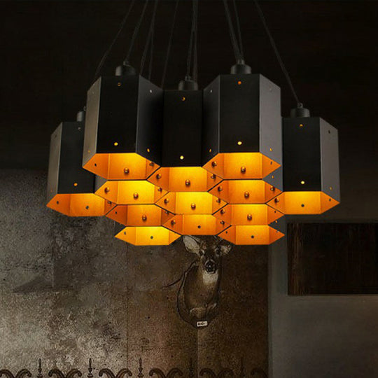 Honeycomb Bistro Pendant Light - Industrial Metal Black Suspension Fixture