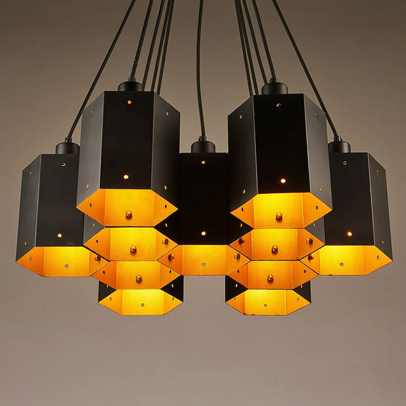 Honeycomb Bistro Pendant Light - Industrial Metal Black Suspension Fixture