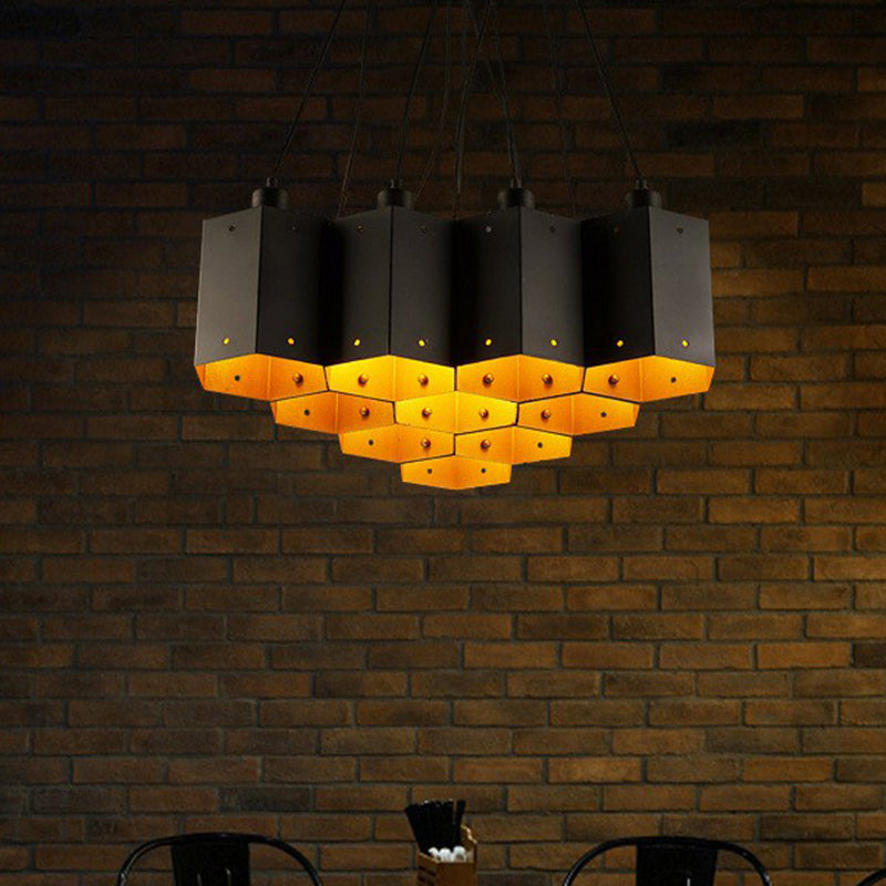 Honeycomb Bistro Pendant Light - Industrial Metal Black Suspension Fixture