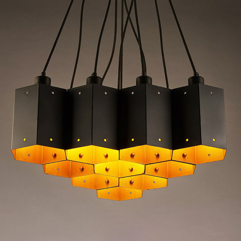 Honeycomb Bistro Pendant Light - Industrial Metal Black Suspension Fixture