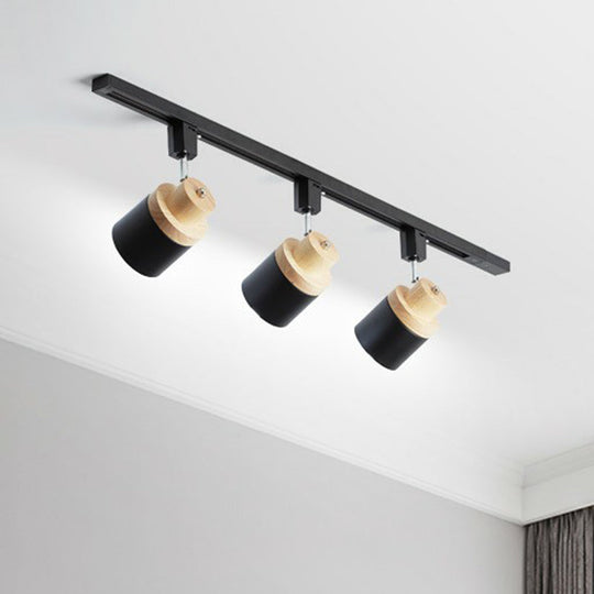 Nordic Semi Flush Mount Spotlight With Metal Accent And Wood Deco - Perfect For Bedroom Track