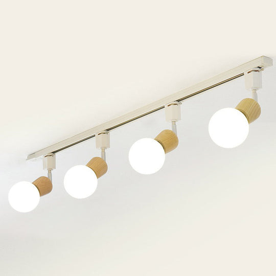 Simplicity Wooden 4-Light Exposed Bulb Track Ceiling Light in White - Ideal for Dining Room