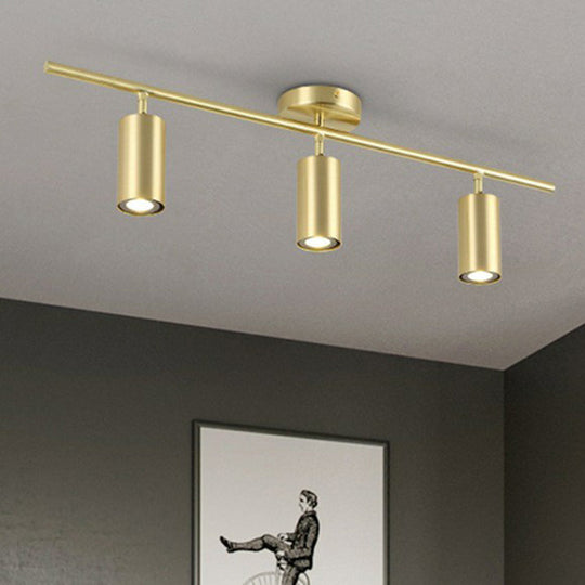 Gold Finish Led Spotlight Ceiling Light For Salon - Modern Metal Cylindrical Design Semi Flush Mount