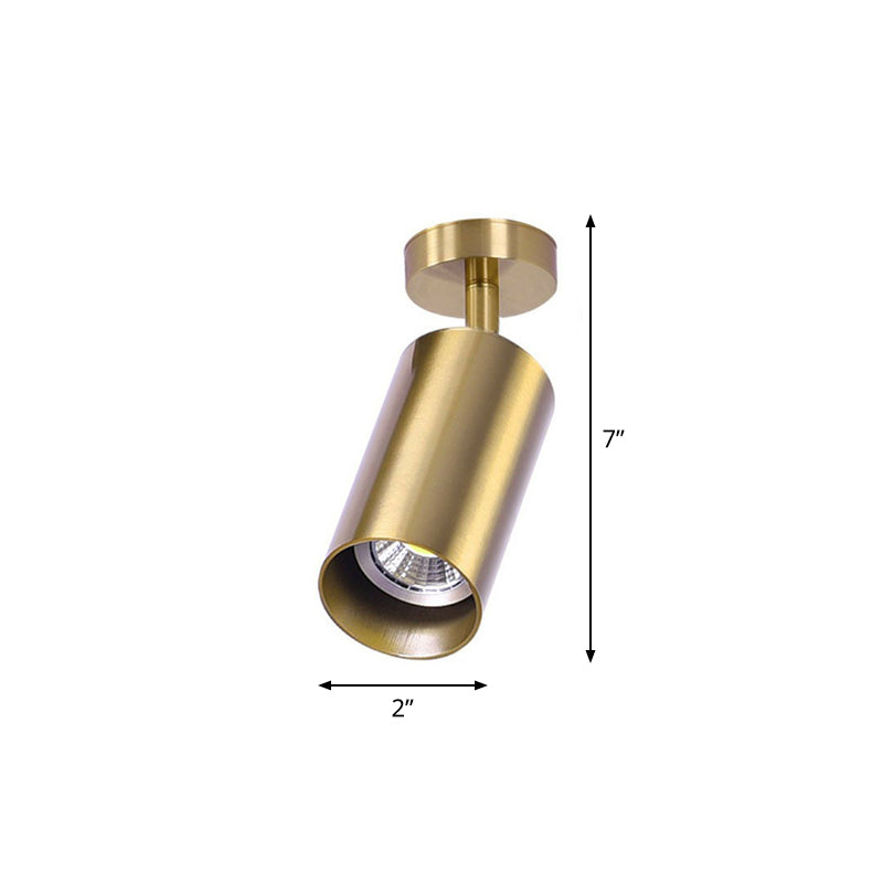 Gold Finish Led Spotlight Ceiling Light For Salon - Modern Metal Cylindrical Design Semi Flush Mount