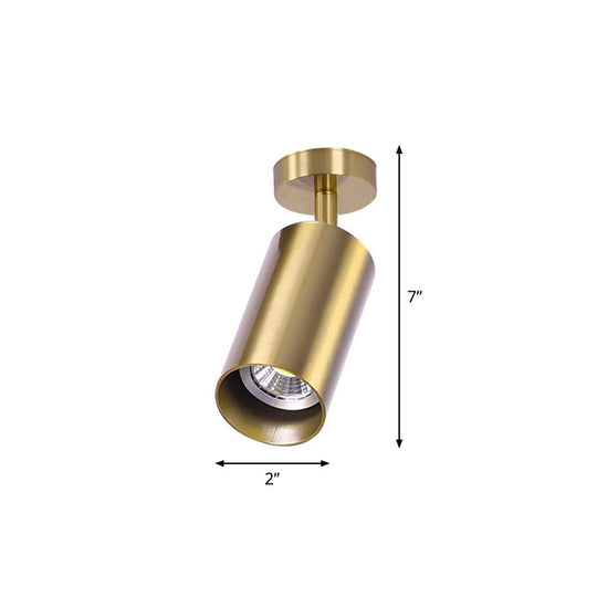 Gold Finish Led Spotlight Ceiling Light For Salon - Modern Metal Cylindrical Design Semi Flush Mount