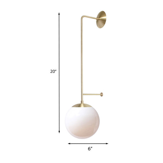 Retro Globe Wall Lamp - 1-Light Clear/White Glass Shade Brass/Black Living Room Sconce Light