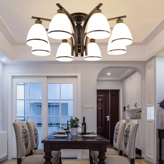 Black Semi Flush Ceiling Light With Minimalist Bell Shape Cream Glass - Ideal For Dining Room 8 /