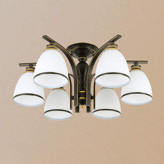 Black Semi Flush Ceiling Light With Minimalist Bell Shape Cream Glass - Ideal For Dining Room 6 /