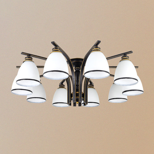 Black Semi Flush Ceiling Light With Minimalist Bell Shape Cream Glass - Ideal For Dining Room 10 /