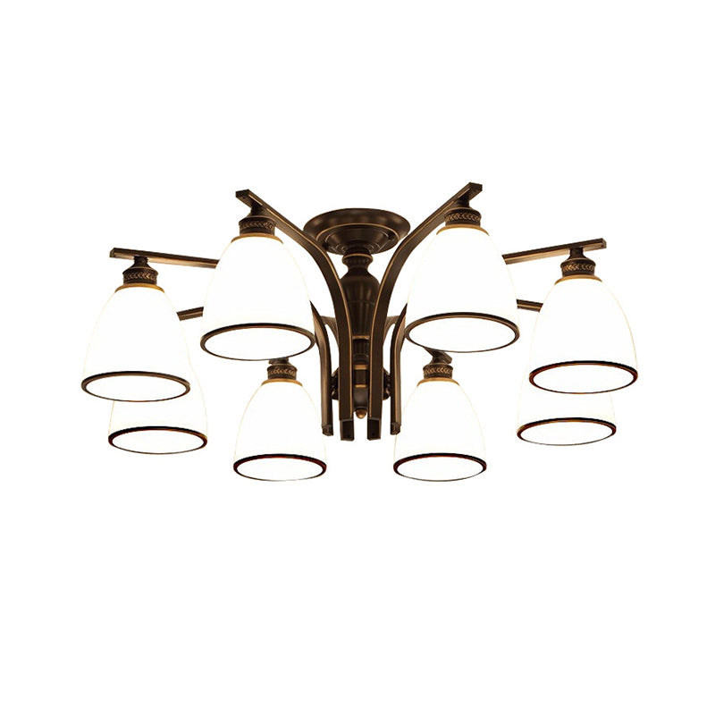 Black Semi Flush Ceiling Light With Minimalist Bell Shape Cream Glass - Ideal For Dining Room