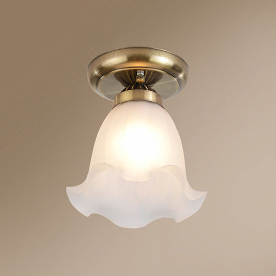 Rustic Floral Frosted White Glass Flush Mount Bedroom Ceiling Light Fixture