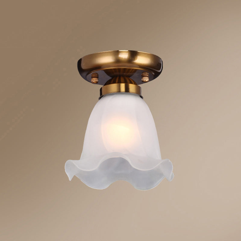 Rustic Floral Frosted White Glass Flush Mount Bedroom Ceiling Light Fixture