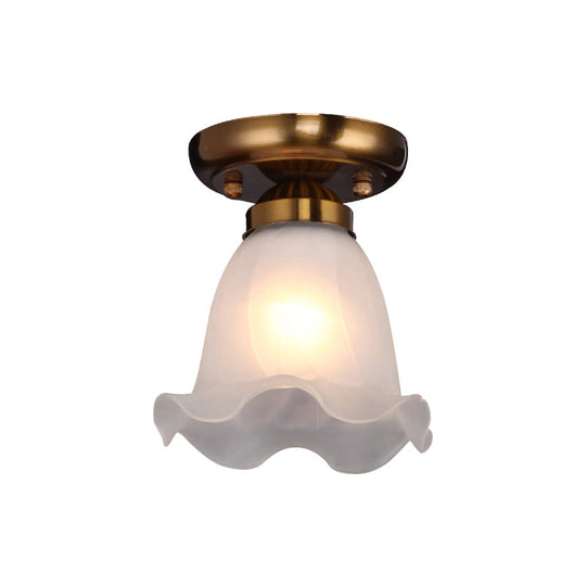 Rustic Floral Frosted White Glass Flush Mount Bedroom Ceiling Light Fixture