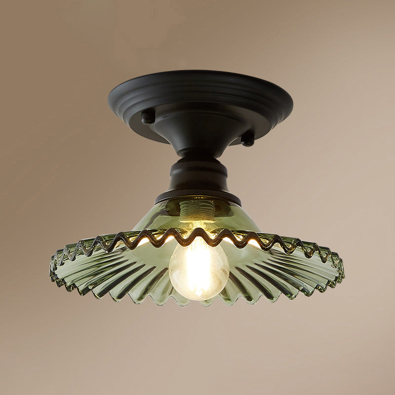 Panalope - Vintage Glass Radial Mini Ceiling Lighting: 1-Light Balcony Semi Flush