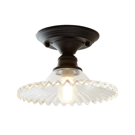 Vintage Glass Radial Mini Ceiling Light - 1-Light Flush Mount For Balcony