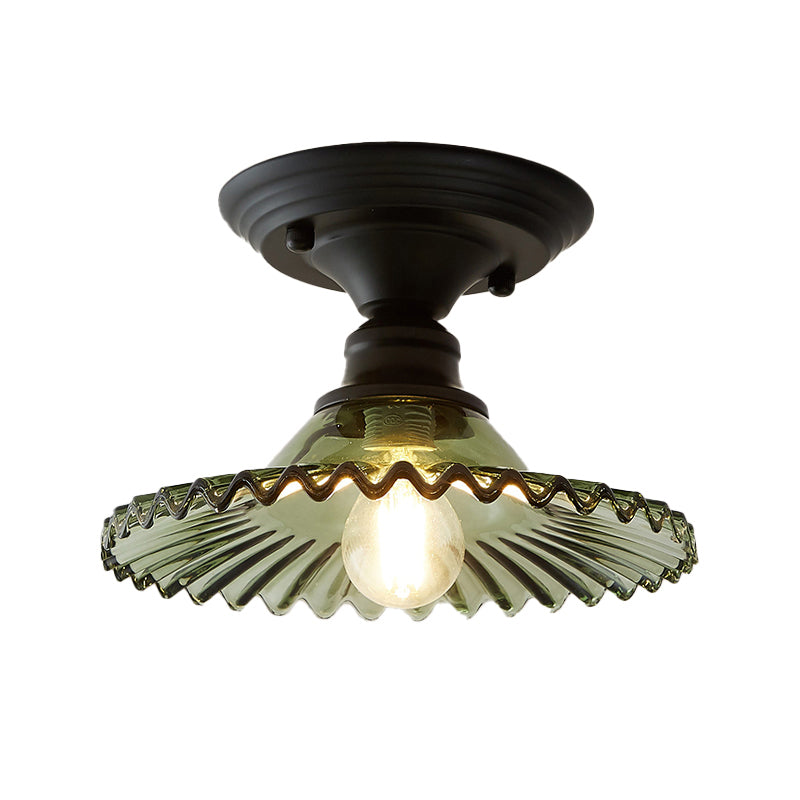 Panalope - Vintage Glass Radial Mini Ceiling Lighting: 1-Light Balcony Semi Flush