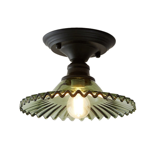 Vintage Glass Radial Mini Ceiling Light - 1-Light Flush Mount For Balcony