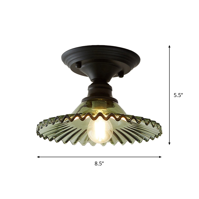 Panalope - Vintage Glass Radial Mini Ceiling Lighting: 1-Light Balcony Semi Flush