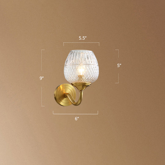 Traditional Glass Cup Wall Mount Lamp With Single-Bulb For Dining Room Lighting Brass