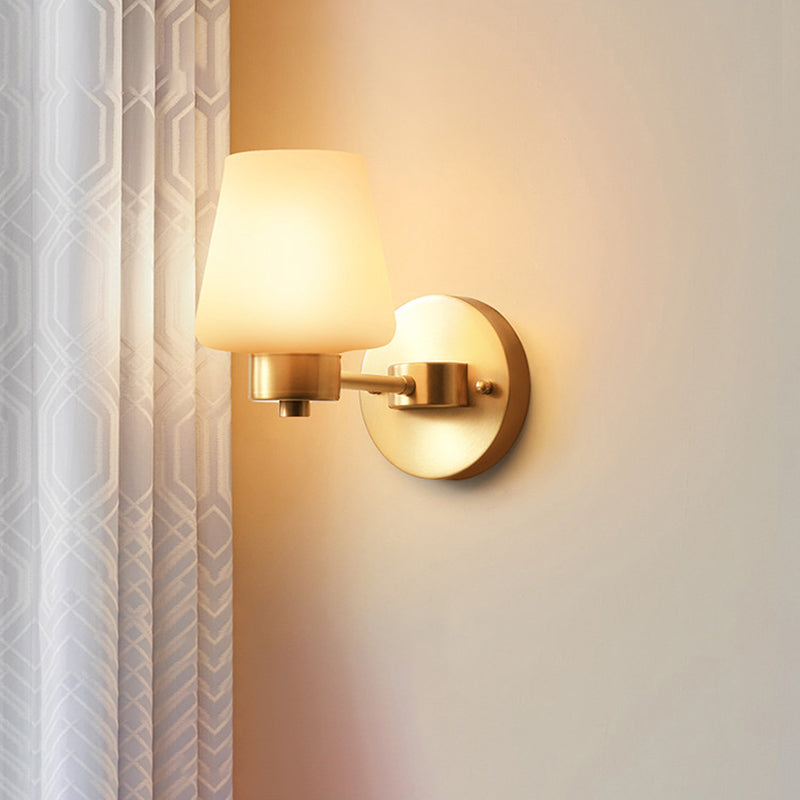 Minimalist Conic Wall Sconce Light: Cream Glass Brass Mount For Dining Room