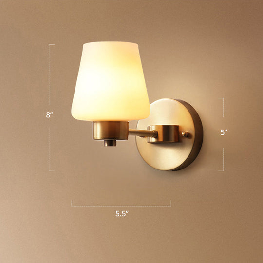 Minimalist Conic Wall Sconce Light: Cream Glass Brass Mount For Dining Room