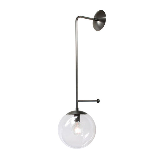 Retro Globe Wall Lamp - 1-Light Clear/White Glass Shade Brass/Black Living Room Sconce Light