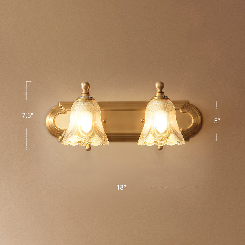 Antique Gold Floral Vanity Lighting - Semi-Opaque Glass Bathroom Wall Light Fixture 2 /