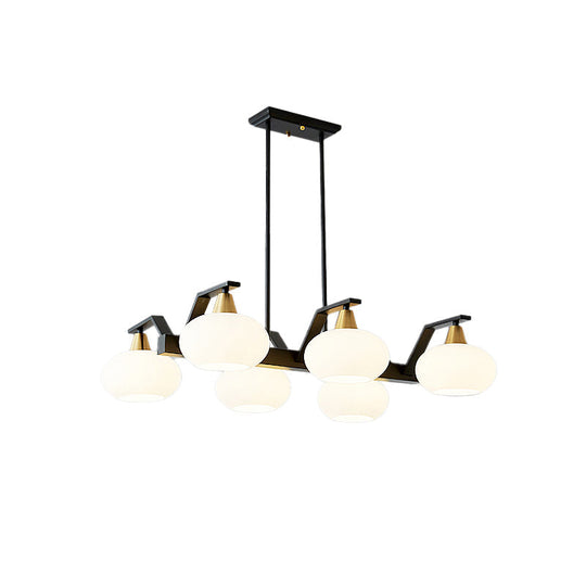 Minimalist Black Linear Hanging Lamp With Oval Opal Glass Shade - Perfect For Dining Room Island