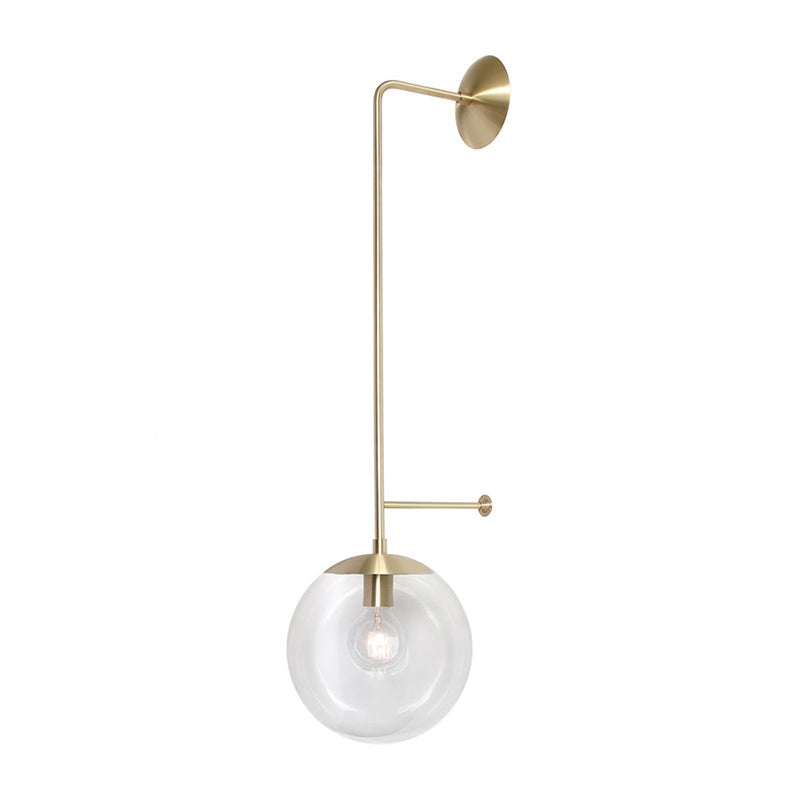 Retro Globe Wall Lamp - 1-Light Clear/White Glass Shade Brass/Black Living Room Sconce Light