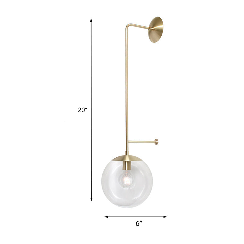 Retro Globe Wall Lamp - 1-Light Clear/White Glass Shade Brass/Black Living Room Sconce Light