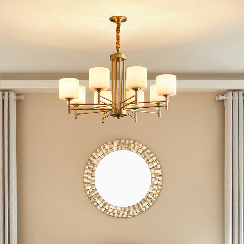 Traditional Brass Pendant Light With White Glass Shade - Elegant Living Room Chandelier