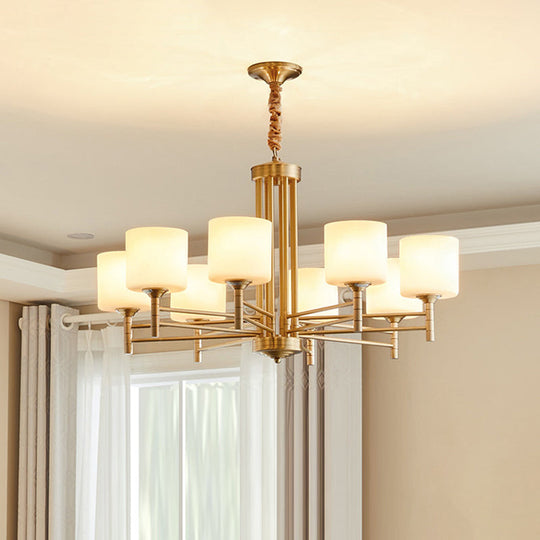 Traditional Brass Pendant Light With White Glass Shade - Elegant Living Room Chandelier