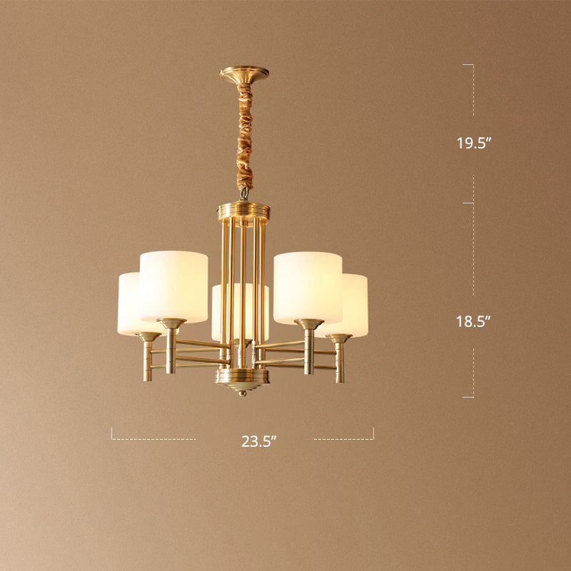 Traditional Brass Pendant Light With White Glass Shade - Elegant Living Room Chandelier