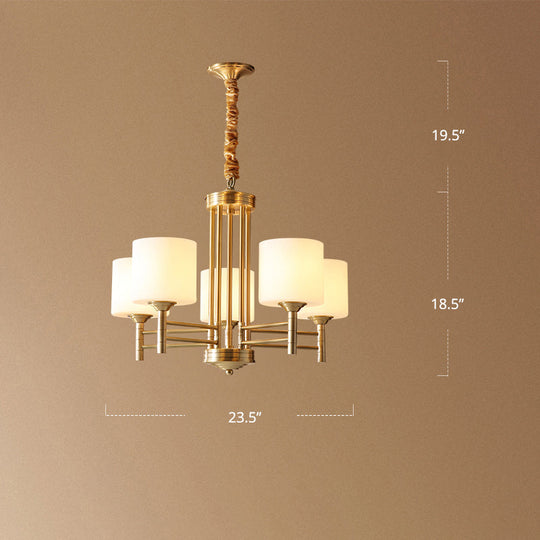 Traditional Brass Pendant Light With White Glass Shade - Elegant Living Room Chandelier 5 /