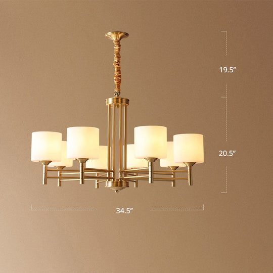 Traditional Brass Pendant Light With White Glass Shade - Elegant Living Room Chandelier