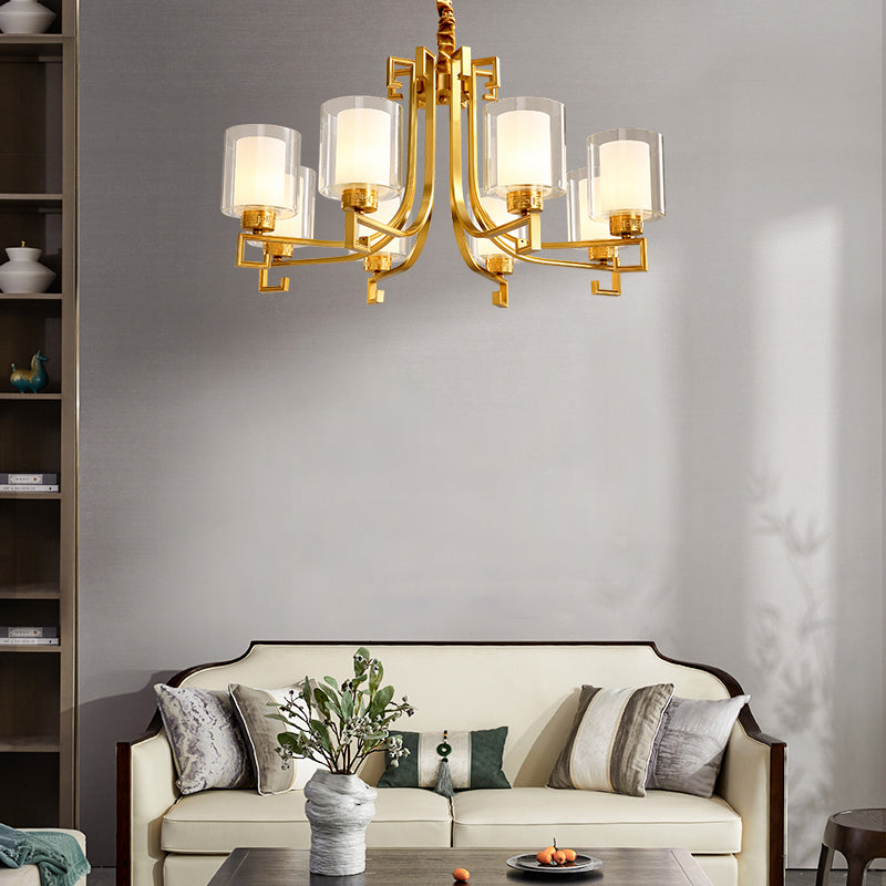 Antique Style 2-Layered Glass Chandelier: Brass Suspension Pendant Light For Restaurants