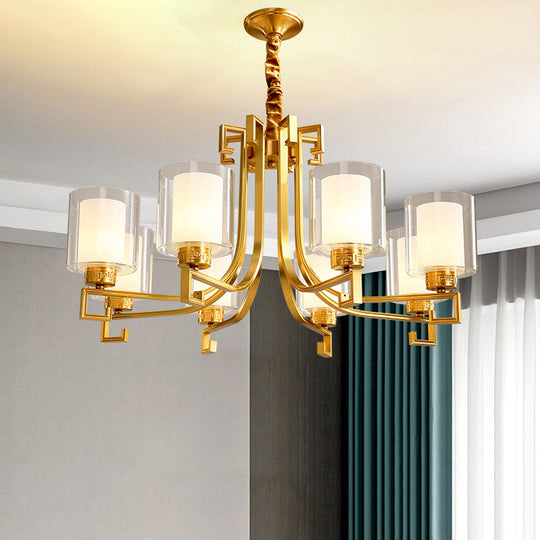 Antique Style 2-Layered Glass Chandelier: Brass Suspension Pendant Light For Restaurants