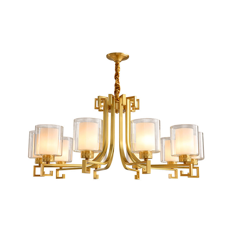 Antique Style 2-Layered Glass Chandelier: Brass Suspension Pendant Light For Restaurants