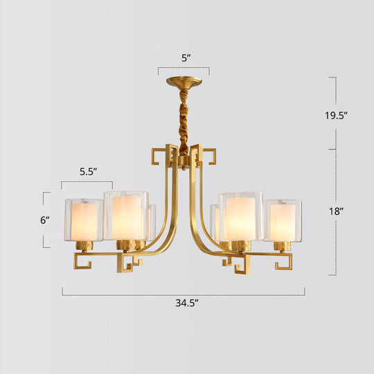 Antique Style 2-Layered Glass Chandelier: Brass Suspension Pendant Light For Restaurants 6 /