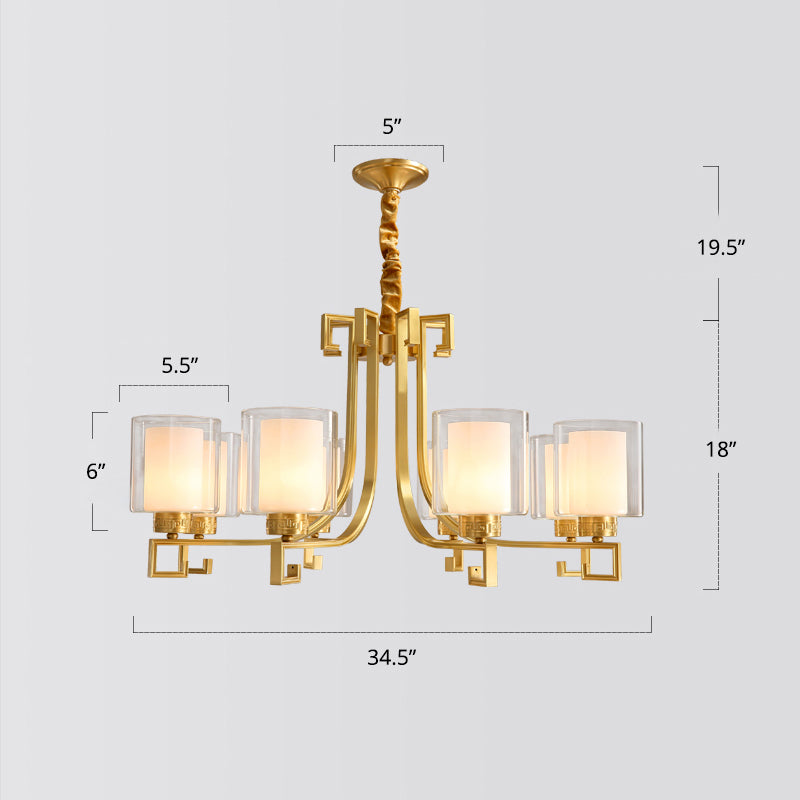 Antique Style 2-Layered Glass Chandelier: Brass Suspension Pendant Light For Restaurants