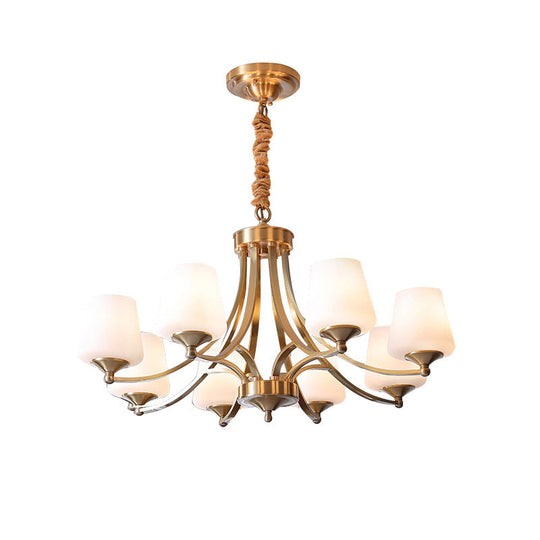 Opaline Glass Chandelier With Traditional Tapered Design - Brass Finish