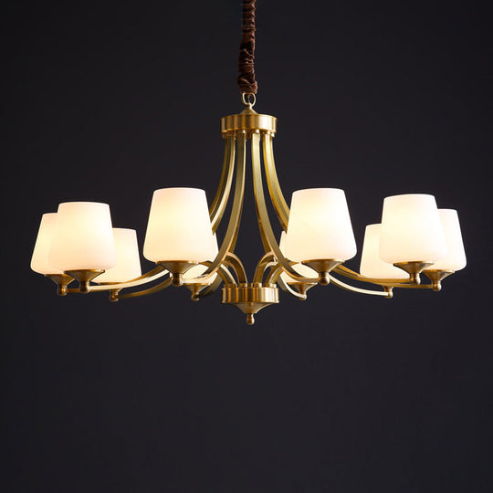 Opaline Glass Chandelier With Traditional Tapered Design - Brass Finish