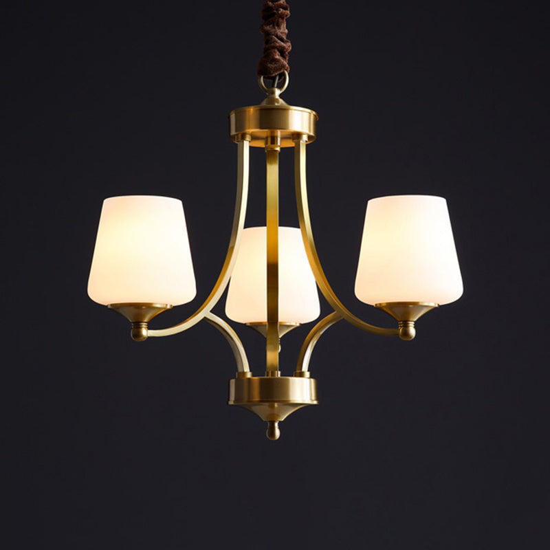 Opaline Glass Chandelier With Traditional Tapered Design - Brass Finish